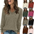 thumbnail image 2 of gakvbuo Pullover Sweater for Women V Neck Long Sleeve Shirts Dressy Casua Lightweight Fall Tunic Blouses Tops Ribbed Knitted Sweaters Outfits, 2 of 7