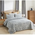 thumbnail image 3 of JML Quilt Set 3 Piece, Embossed Bedspread Bedding Set with 2 Shams, King, Light Grey & Blue Floral, 3 of 6