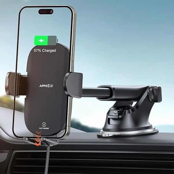 Saluqifa Suction Phone Mount Wireless Car Charger, 15W Dashboard Wireless Charger for Car, Compatible with iPhone, Samsung, LG and More
