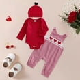 thumbnail image 2 of UngA Toddler Baby Boy Valentines Outfit Newborn Solid Long Sleeve Romper+Heart Overall Pants+Hat Infant Boys Fall Winter Spring Outfit (Red,6-12 Months), 2 of 7