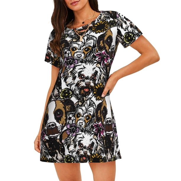 Easygdp Cute Dogs Puppy2 Camisón de manga corta para mujer, informal, estampado