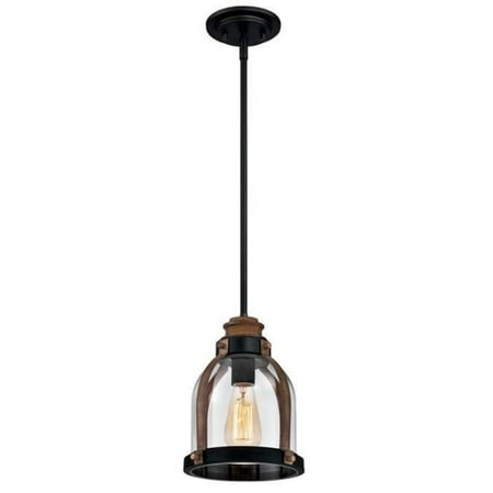 

1 Light Mini Pendant Oil Rubbed Bronze Finish with Barnwood Accents & Clear Seeded Glass