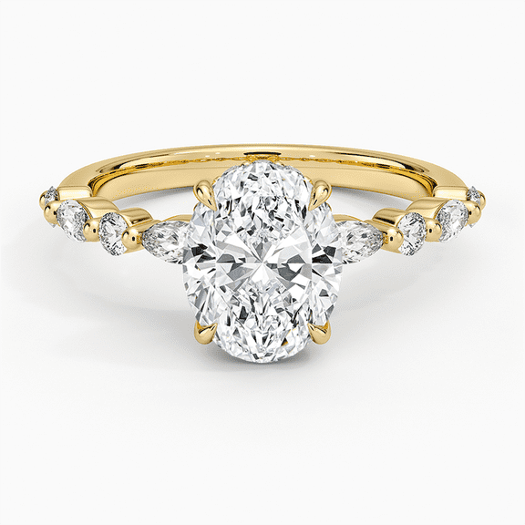 IGI Certified Oval Lab Grown Diamond Engagement Ring 14K Yellow Gold Solitaire With Accents Wedding Ring