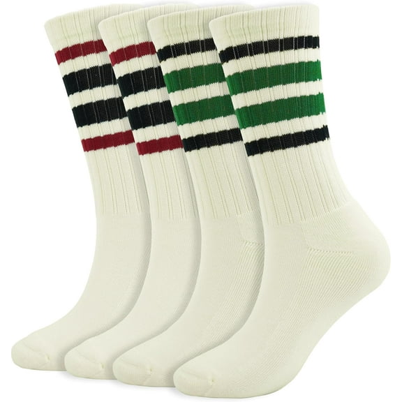 JIANFANG Striped Crew Socks Women - Retro Novelty Socks - Stretchy Casual Athletic Cotton Sock Size 5-11