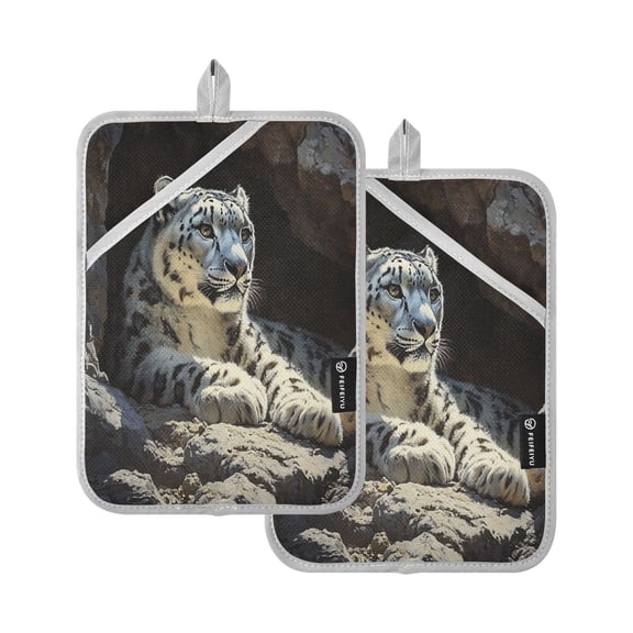 BZSMCE Pot Holder Oven Mitts Cooking baking Snow Leopard Creative Pattern Size:7x9.8in