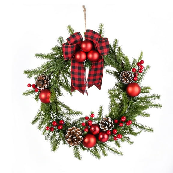 Godderr Christmas Wreath Bull Horn Wall Hanging Window Rattan Ring Pine Cone Door Hanging Decoration Christmas Wreath