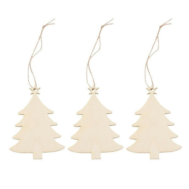 Unique Hanging Ornament Wood Christmas Tree Party Decoration Artistic Design for Home Beige 8.7x6.4cm 50Pcs