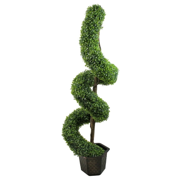 Northlight 4.7' Unlit Artificial Potted Two-Tone Boxwood Spiral Topiary Tree