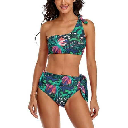 2025 Wear Beach Stylish Piece Two Suit Bathing Beach Swimwear Swimsuit Bikini Cut High Print Floral Set Bikini Flower White Red