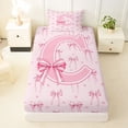 thumbnail image 3 of Erosebridal Pink Bow Tie Initial C Twin Sheet Sets 3pcs For Children Teens,Cute Love Heart Print Bedding For Girls, 3 of 5