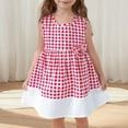 thumbnail image 2 of TEAJOPSUU Infant Toddler Girls Cute Bow Plaid Dresses Kids Summer Sleeveless Round Neck Mesh Hem A-Line Casual Everyday Dress for 1-5 Years A-Red, 2 of 3