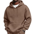 thumbnail image 2 of Men's Classic Solid Fleece Pullover Hoodie, Drawstring Hooded Sweatshirt with Kangaroo Pocket, for Fall Winter Daily Casual Wear Brown M, 2 of 6