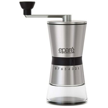Epare Manual Coffee Grinder – Conical Ceramic Burr – Portable Hand Crank Mill- 15 Adjustable Settings - Stainless