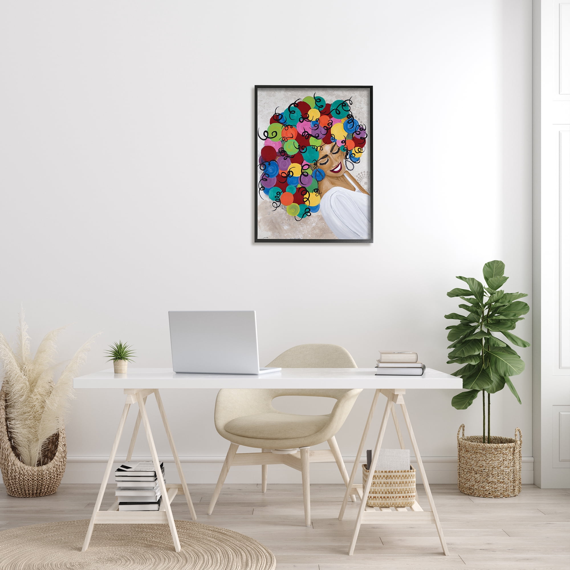 Stupell Industries Smiling Woman With Rainbow Abstract Curly Hair Graphic Art Black Framed Art Print Wall Art, 24x30, by Gina Ritter
