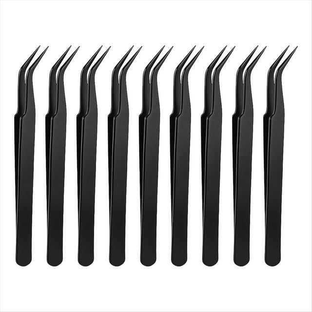 Juego de 9 Pinzas de Precisión para Manualidades, de Acero Inoxidable, con Puntas Curvas para Joyería y Extensiones de Pestañas.