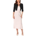 thumbnail image 2 of INSPIRE CHIC Boléro pour Femme à Manches 3/4 Sans Col, Plissé, Ouvert à l'Avant, Cardigan Court, TP, Noir, 2 of 6
