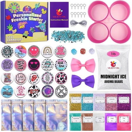 M436 Car Freshie Supplies Starter Kit with 1LB Scented Aroma Beads,4 inch Circle Silicone Molds and CardStock(Make 5 Freshies)