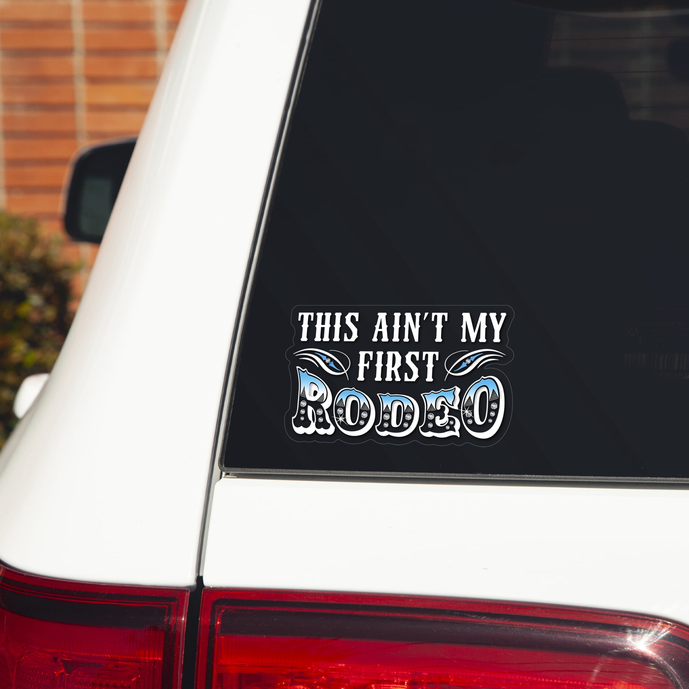 Auto Drive Rhinestone Rodeo Vinyl Vehicle Decal, White, 5.25” x 3.25”