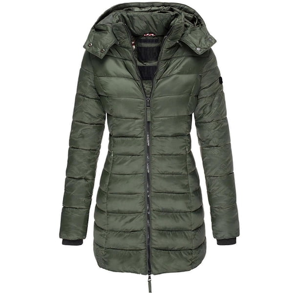Women Warm Hooded Down Jacket Casual Slim Coat Puffer Jacket Women Quilted Lightweight Puffer Jacket-khaki