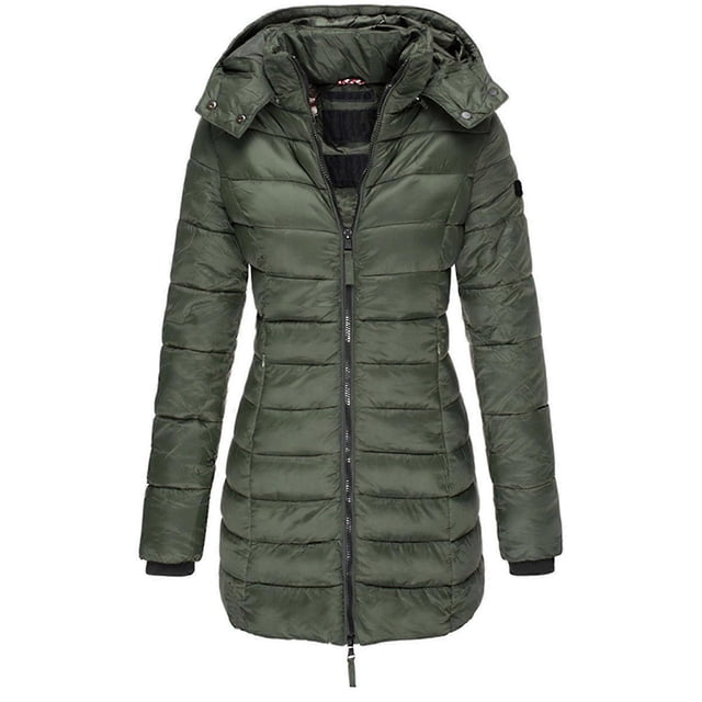 Women Warm Hooded Down Jacket Casual Slim Coat Puffer Jacket Women Quilted Lightweight Puffer Jacket-khaki