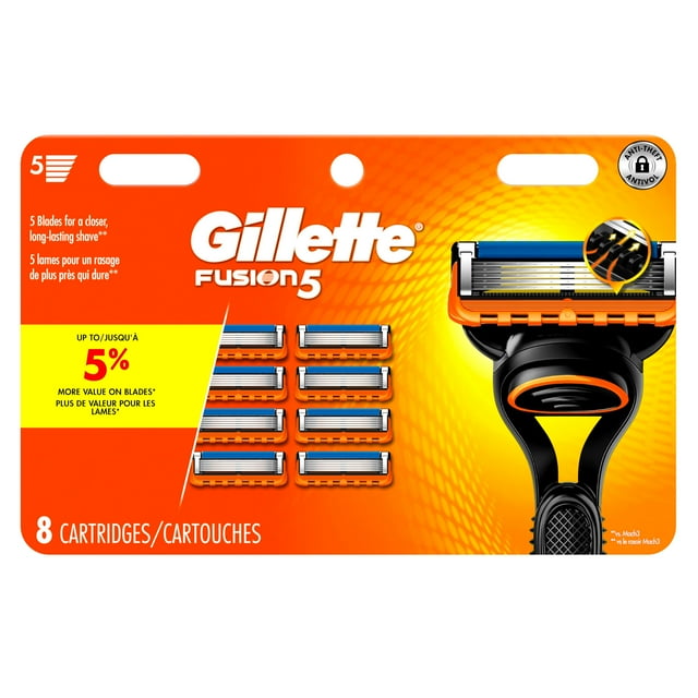 Gillette Fusion5 Razor Refills for Men Razor Cartridges, Lubrication Strip, Precision Trimmer for Men, 5-Blade Razor Blades for Close Shave 8ct