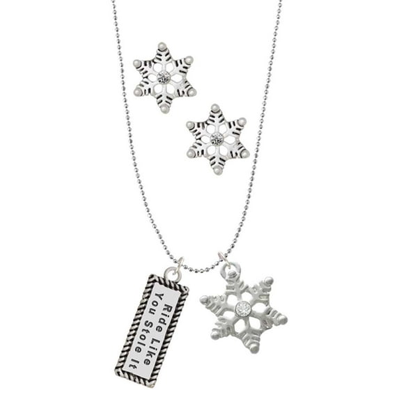 Delight Jewelry Ride Like You Stole It Silver tone Snowflake Charm Necklace and Stud Earrings
