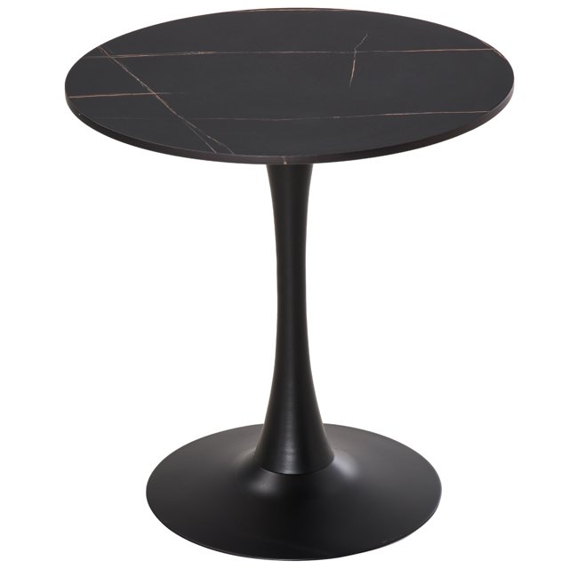 HOMCOM Modern Round Dining Table Leisure Coffee Bistro Table with Metal Base for Kitchen & Dining Room, Faux Black Marble