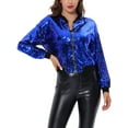 thumbnail image 1 of Chaqueta bomber de mujer INSPIRE CHIC con lentejuelas, cierre de cremallera y bolsillos ocultos, talla M azul, 1 of 6