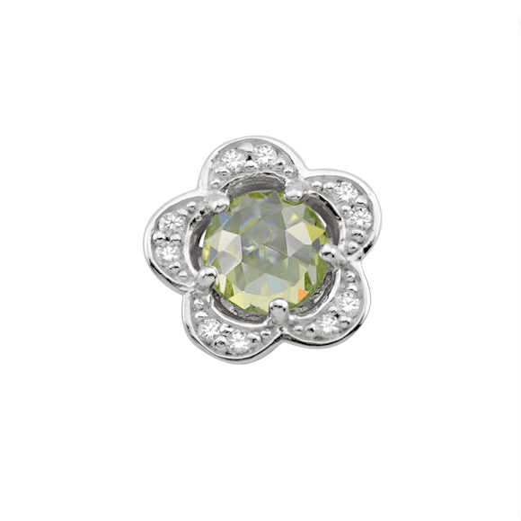Persona by Jewlster: Premium Sterling Silver Double-Sided (Aug) Peridot CZ Flower Charm - Universal Fit for Persona, Pandora & European Bracelets