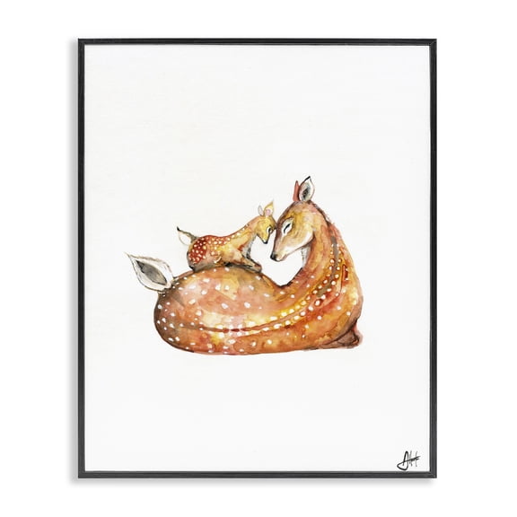 Stupell Industries Farmhouse Beautiful Deer Family Animal Watercolor Black Framed Giclee Art, 11 x 14, by Marc Allante