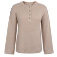 thumbnail image 3 of Abcnature Women Batwing Sleeve Long Sleeve V Neck Button Knit Casual Jumper Tops Plus Size Tops for Ladies Autumn Winter Casual Loose Tunic Blouse Khaki S, 3 of 5