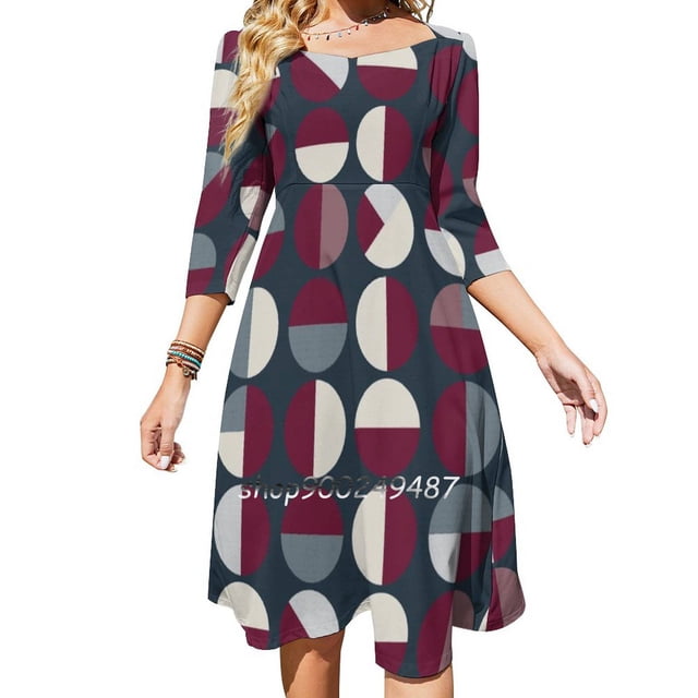 Pattern Circle Print Square Neck Dress Cute Loose Print Dresses Elegant Beach Party Dress