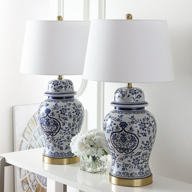Safavieh Ariadne Floral 28 in. H Table Lamp, Blue/White, Set of 2