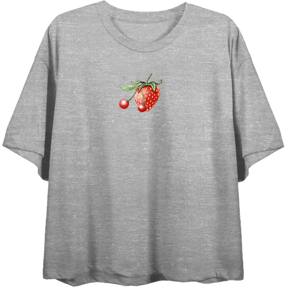 Strawberry And Cherry Fruit Adult Heather Gray Crew Neck Short Sleeve Tee-Medium