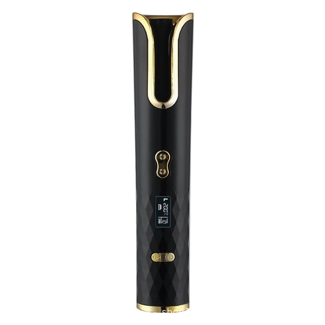Cordless Automatic Hair Curler, Portable Wireless Curling Iron with LCD Display, Fast Heating, Adjustable Temperature, Auto Rotating Ceramic Barrel Curling Wand USB Rechargeable, Black