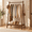Walnut, variant on LauKingdom Solid Pine Wood Garment Rack, Foldable Freestanding Clothes Rack with Hanging Rod, Side Hooks and Storage Shelf, Space Saving Clothing Rack for Bedroom, Entryway