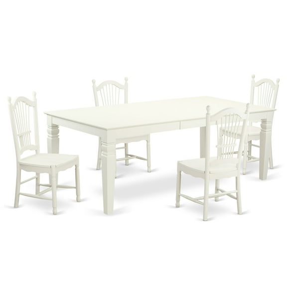 5 PC Kitchen Table set with a Table and 4 Dining Chairs in Linen White