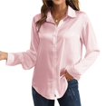 thumbnail image 3 of Blusas de Satén para Mujer, Camisas de Seda con Botones, Blusas Informales de Larga para Negocios Rosa S, 3 of 7