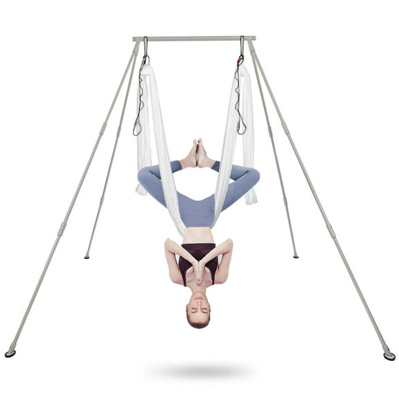 HECASA 551 lbs Aerial Yoga Frame W/ 20Ft/6m Yoga Swing Inversion Sling Body Yoga Bundle Safety Belts for Indoor Outdoor Use 97 Inch