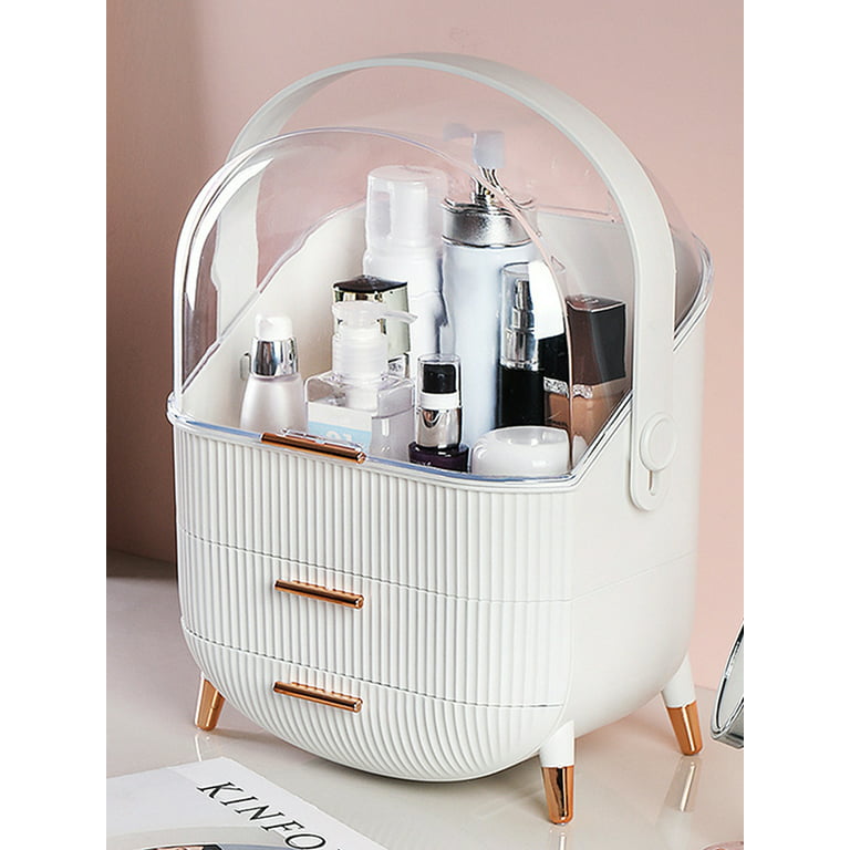 Kitwin Makeup Organizer Portable Cosmetic Display Case Dust Proof Cosmetics Storage Organizer Clear Cover Cosmetic Display Case Suitable for Bathroom