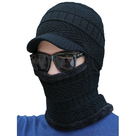 Men's Knitted Full Hats Winter Snow Face Cover Scarf Outdoor Protect Neck Caps
