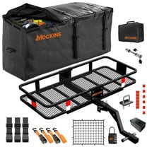 Mockins 48"x20"x6" Raised Hitch Cargo Carrier with 6" Shank Rise, 15 CuFt Waterproof Cargo Bag, Hitch Adapter and Carrier Accessories