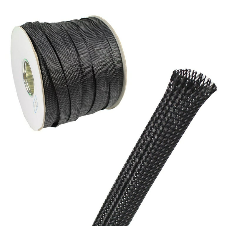2 in Diameter Braided Sleeving Tubing Expandable Wire Flexible Harness Cable  Wrap Black 35ft 