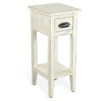 Rena Chairside Table, Drawer and Shelf, 14 Inch White Mahogany Wood
