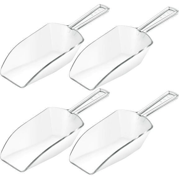 4 Pcs Multi Purpose Clear Plastic Scoops for Candy Buffet Acrylic Kitchen Ice Food Popcorn Scoops for Protein Powders, Ice Cream, Coffee, Tea Jar (7.8 Inch)