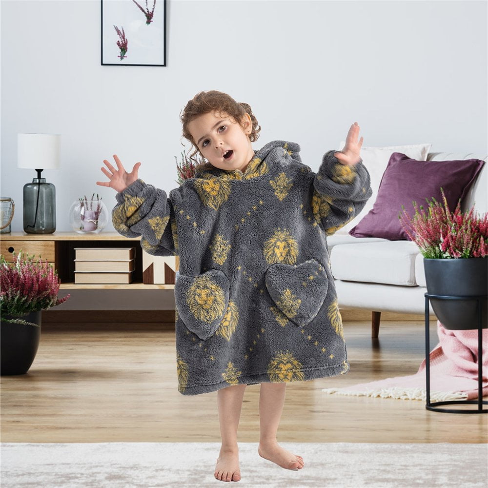 Kids Hoodie Blanket Oversized Blanket Hoodie Soft Hooded Sweater Blanket with Long Sleeve for Boys Girls