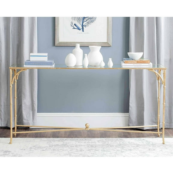 SAFAVIEH Maurice Solid Classic Console, Gold/Tempered Glass Top