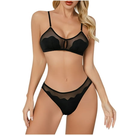 XWSHYW Womens Sleepwear Summer Solid Color Lace Bra and Panty Sets Sexy Crew Neck Sleeveless Underwear Flash Sales for Today