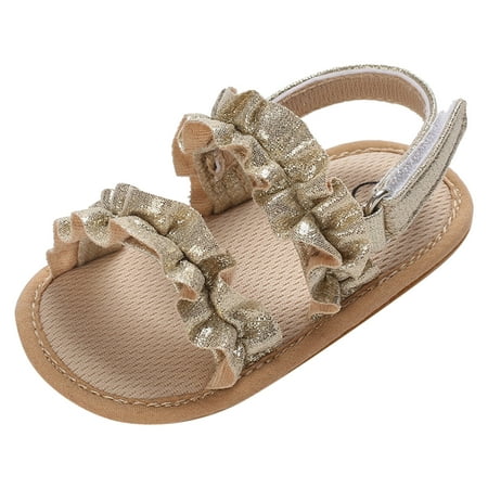 Kureaily Summer Children Toddler Shoes Girls Sandals Flat Bottom Non Open Toe Solid Color Cloth Pleated Upper Cute And Comfortable 12-18 Months