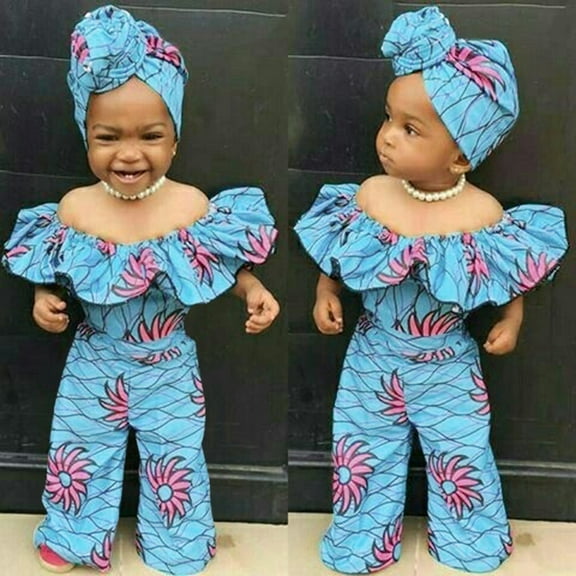Shoulder Off Dashiki Girls Jumpsuit Headband Baby African Romper Girls Romper&Jumpsuit